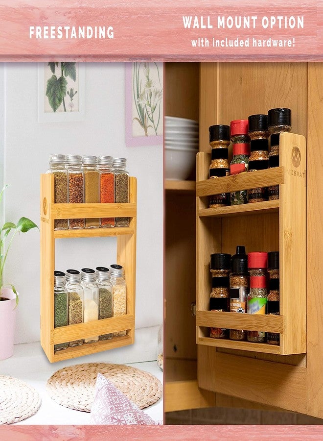 Morvat Bamboo Wooden Spice Jar Rack, 2-Tiered Seasoning Holder Organizer Set with 2 Shelves, Spice Storage Shelf for Kitchen Pantry & Cabinet, Counter or Wall Mount Option with Included Hardware - Image 2