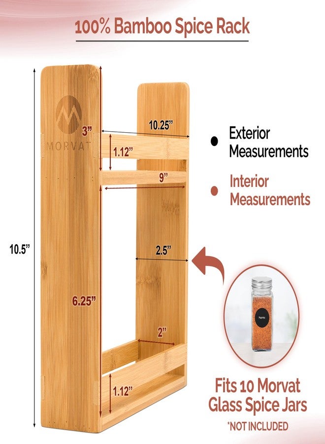 Morvat Bamboo Wooden Spice Jar Rack, 2-Tiered Seasoning Holder Organizer Set with 2 Shelves, Spice Storage Shelf for Kitchen Pantry & Cabinet, Counter or Wall Mount Option with Included Hardware - Image 5
