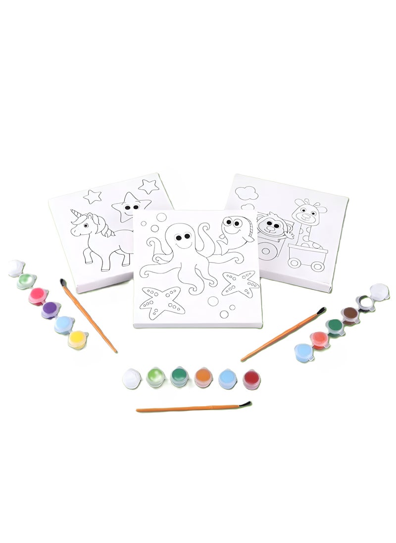 VIO 3 Pack Assorted Painting Canvas Kit Brus Paints Pre-Drawn Gift Set for Girls and Boys Birthday Party Favors for Artists Travel Vacation Holiday Fun Activity Creativity Imagination Style 2  - Image 2