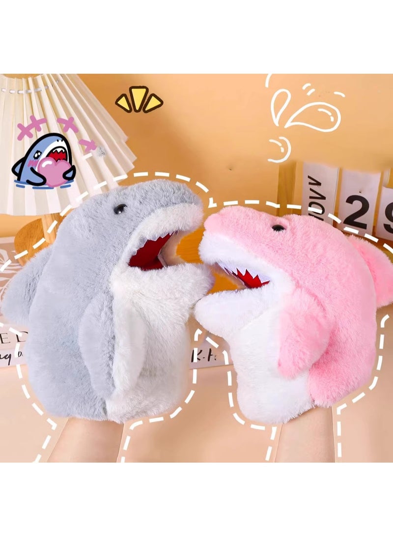OMEVE 2PCS Animal Hand Puppets Cute Plush Shark Hand Puppet Shark Puppets Toys, Kids & Adults Shark Hand Puppets Plush Toys Soft Shark Gloves Figure（PInk and Blue - Image 4