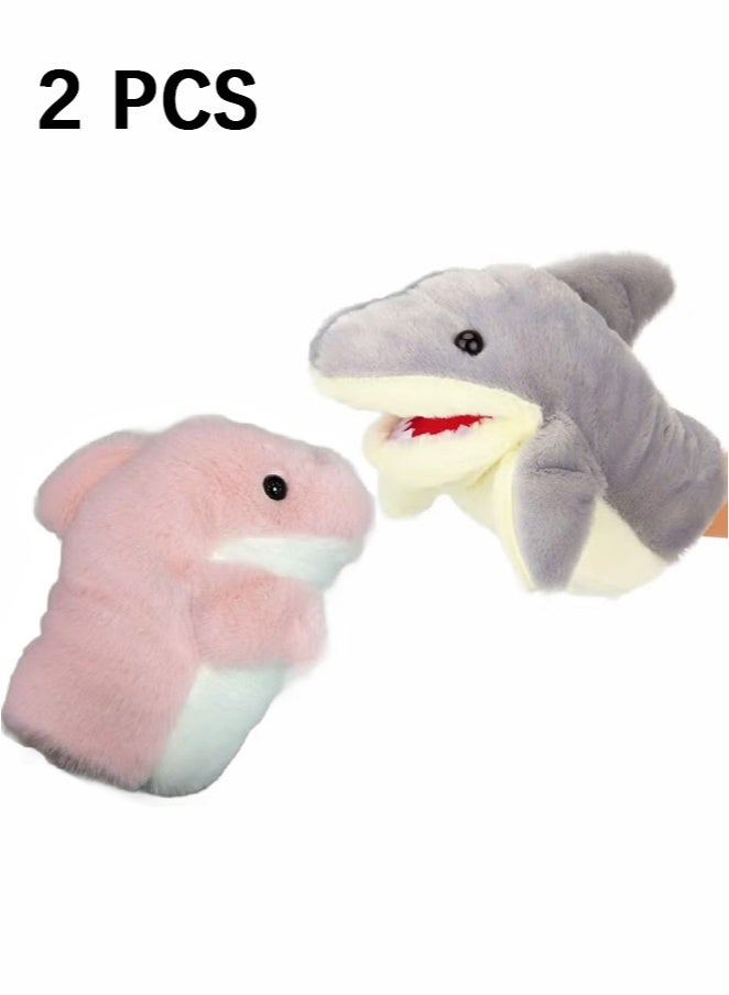 OMEVE 2PCS Animal Hand Puppets Cute Plush Shark Hand Puppet Shark Puppets Toys, Kids & Adults Shark Hand Puppets Plush Toys Soft Shark Gloves Figure（PInk and Blue - Image 2