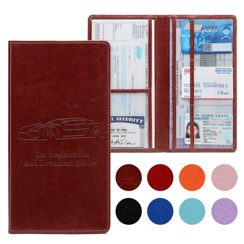 Peisicne Car Registration and Insurance Card Holder for Women Men, Dark Brown Glove Box Paperwork Organizer with Magnetic Buckle for Easy Access and Protect Documents and Various Cards in Vehicle - Image 1