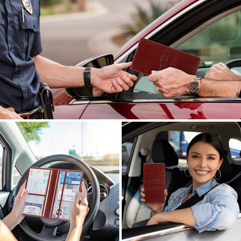 Peisicne Car Registration and Insurance Card Holder for Women Men, Dark Brown Glove Box Paperwork Organizer with Magnetic Buckle for Easy Access and Protect Documents and Various Cards in Vehicle - Image 2