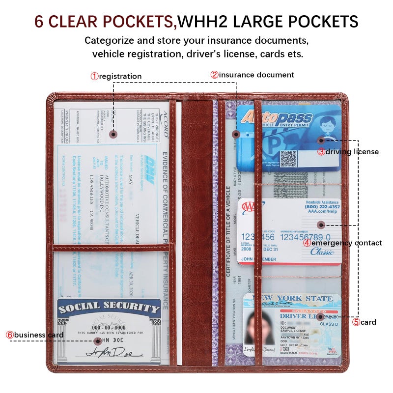 Peisicne Car Registration and Insurance Card Holder for Women Men, Dark Brown Glove Box Paperwork Organizer with Magnetic Buckle for Easy Access and Protect Documents and Various Cards in Vehicle - Image 3