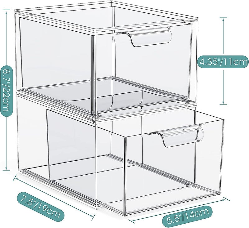 HOUSLET Stackable Makeup Organizer and Storage, Acrylic Bathroom Organizers,Clear Plastic Storage Bins For Vanity,Makeup and Bathroom,Pantry Organization and Storage (3 Pack) - Image 3