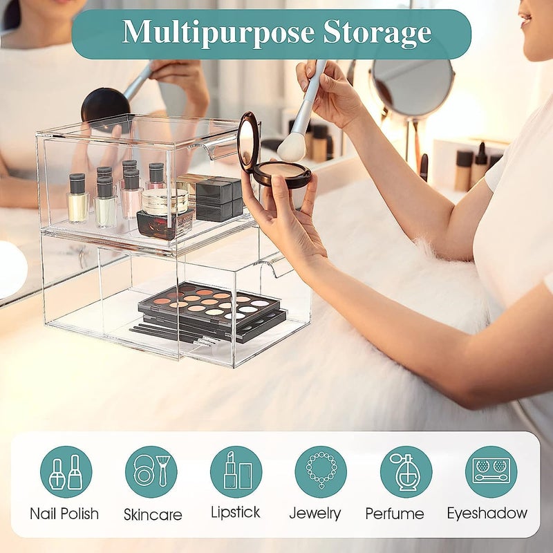 HOUSLET Stackable Makeup Organizer and Storage, Acrylic Bathroom Organizers,Clear Plastic Storage Bins For Vanity,Makeup and Bathroom,Pantry Organization and Storage (3 Pack) - Image 5