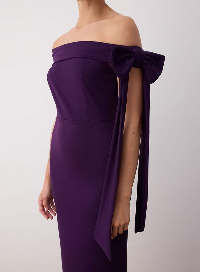trendyol Purple Body Fitting Shoulder Bow Detail Knitted Stylish Evening Dress Night Homecoming Dress - Image 3