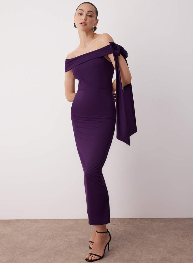 trendyol Purple Body Fitting Shoulder Bow Detail Knitted Stylish Evening Dress Night Homecoming Dress - Image 1