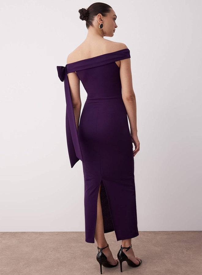 trendyol Purple Body Fitting Shoulder Bow Detail Knitted Stylish Evening Dress Night Homecoming Dress - Image 4
