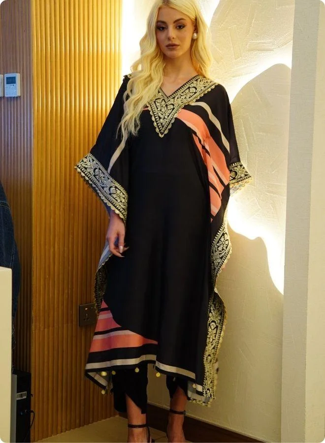 #Be Black Kaftan Set with Pink and Beige Accents