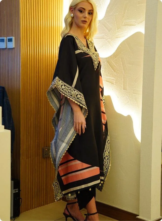 #Be Black Kaftan Set with Pink and Beige Accents