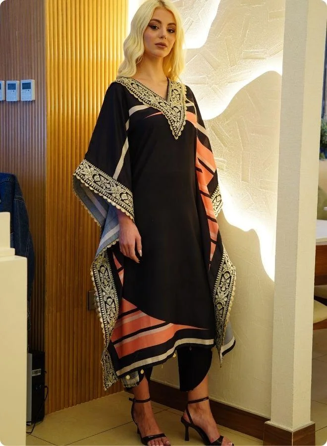 #Be Black Kaftan Set with Pink and Beige Accents