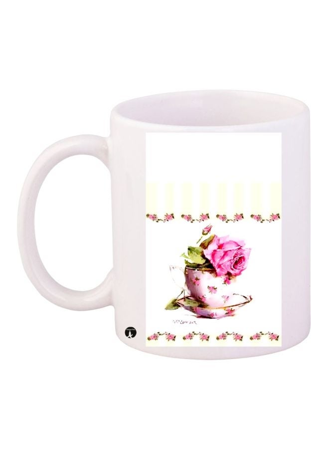 Floral Printed Coffee Mug White/Pink/Green 11ounce