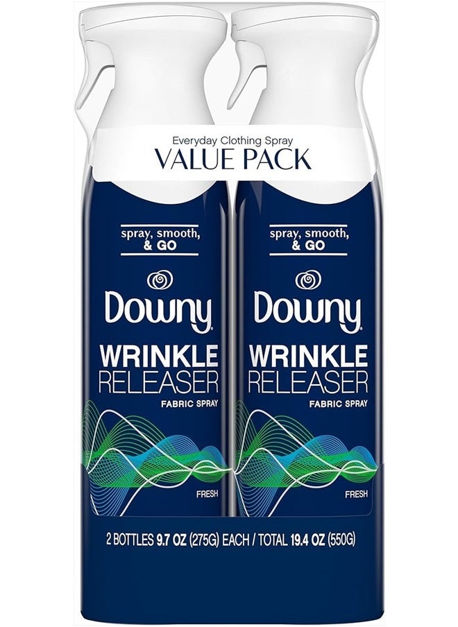 Downy Wrinkle Releaser Spray, All in One Formula, Removes Wrinkles, Static and Odor Eliminator, Light Fresh Scent, 9.7 Fl Oz, Pack of 2  - Image 1