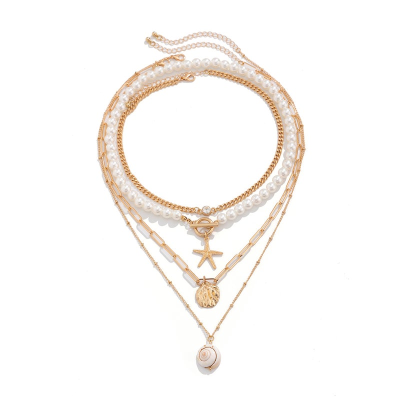 SHIXIN European and American Cross-Border Jewelry: Beaded Necklace with Beach-Style Imitation Pearls, Starfish and Shell Design for Vacation - Image 5