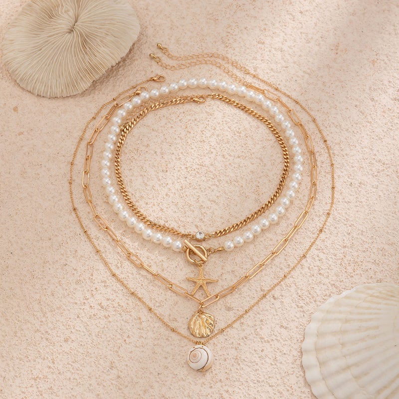 SHIXIN European and American Cross-Border Jewelry: Beaded Necklace with Beach-Style Imitation Pearls, Starfish and Shell Design for Vacation - Image 4