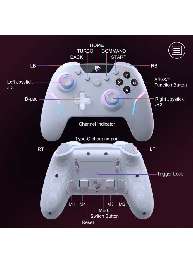EasySMX Professional Gamepad EasySMX X20 Bluetooth Gaming Controller for PC/Steam/iPhone/Android/Android TV/Switch with Detachable Hall Joysticks/Hall Triggers with 2-Way Lock /RGB Lighting/Mechanical Buttons Solid 1000Hz Polling Rate 6-Axis Gyro 4 Program Back Buttons Adjustable Vibration 1000mAh Battery - Image 4