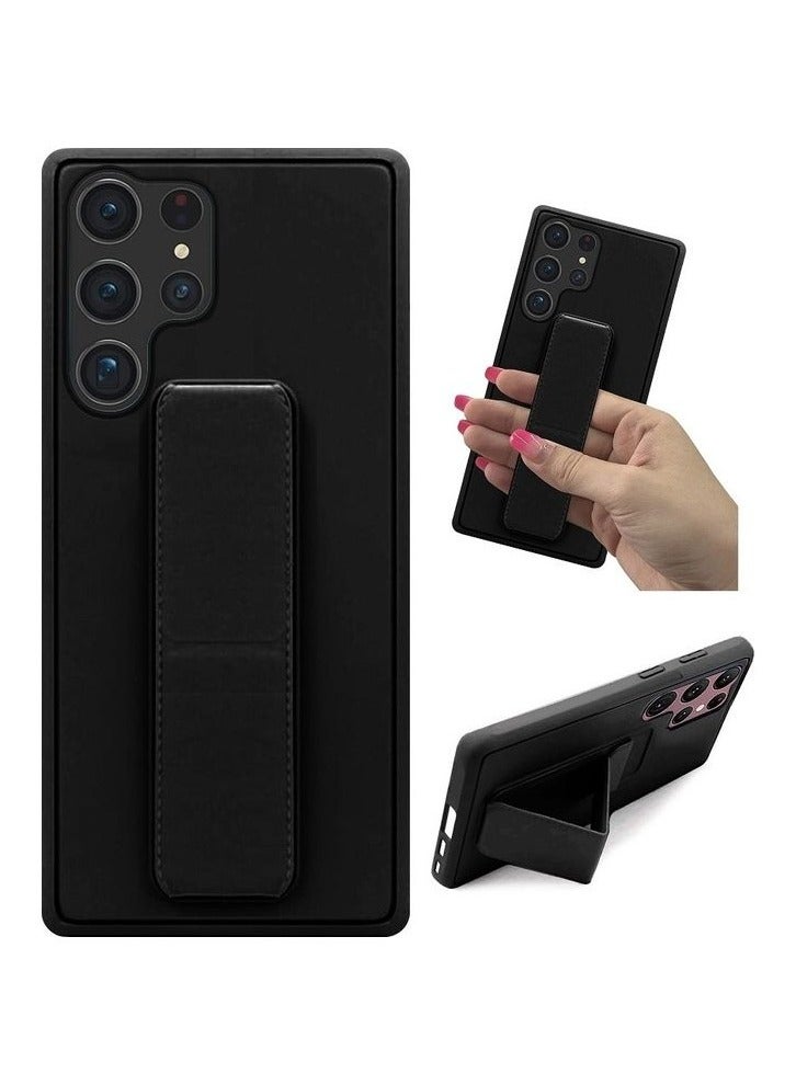 IAF Samsung Galaxy S23 Ultra Grip Case Magnetic Kickstand Cover with Foldable Hand Strap Black  - Image 1