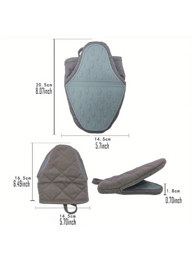 Gray Quilted Silicone Oven Mitts Heat Resistant Kitchen Gloves with Textured Grip - Image 5