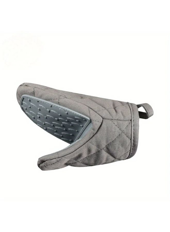 Gray Quilted Silicone Oven Mitts Heat Resistant Kitchen Gloves with Textured Grip - Image 1