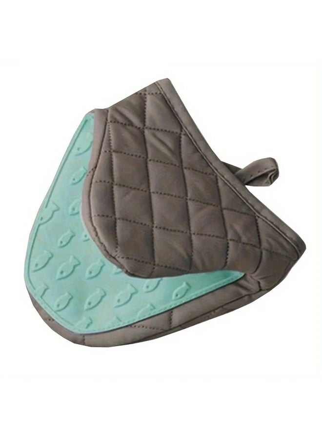 Gray Quilted Silicone Oven Mitts Heat Resistant Kitchen Gloves with Textured Grip - Image 4