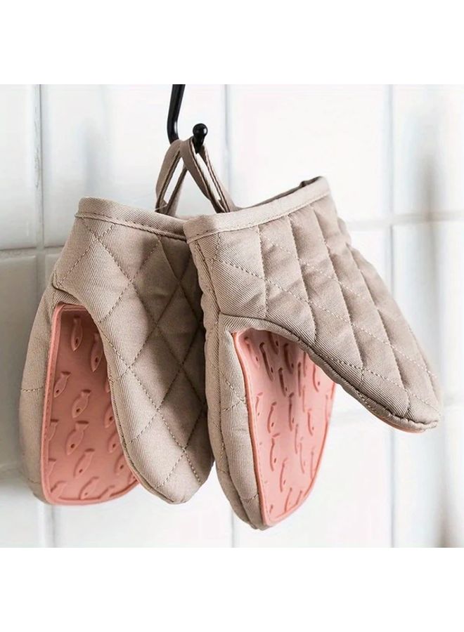 Gray Quilted Silicone Oven Mitts Heat Resistant Kitchen Gloves with Textured Grip - Image 3