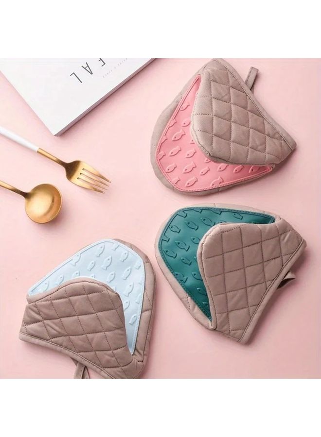 Gray Quilted Silicone Oven Mitts Heat Resistant Kitchen Gloves with Textured Grip - Image 2