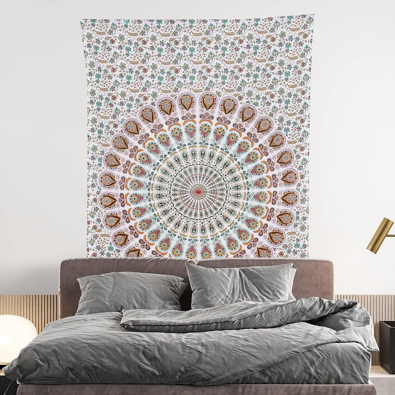 Bless International Handmade Indian hippie Bohemian Psychedelic Peacock Mandala Wall hanging College Dorm Beach Throws Table Cloth Bedding Tapestry (Floral Gold, Medium(54x60Inches)(137x152cms)) - Image 2