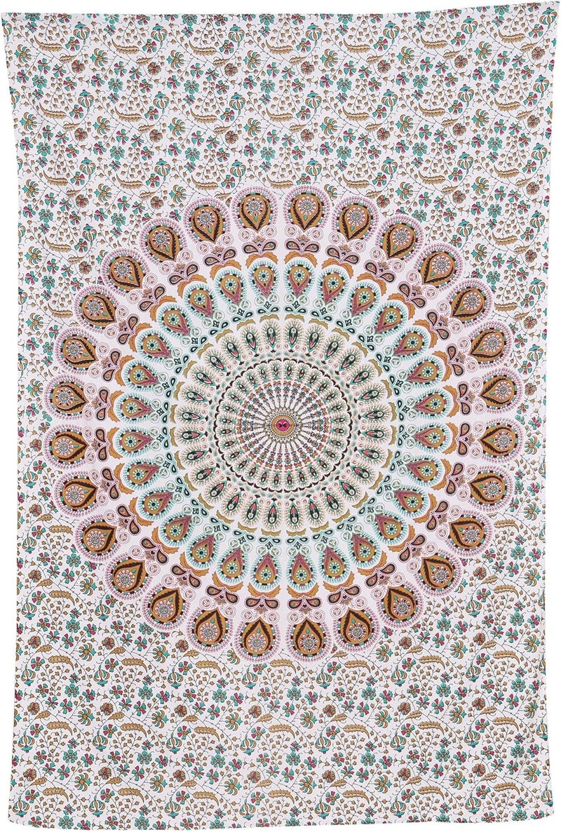 Bless International Handmade Indian hippie Bohemian Psychedelic Peacock Mandala Wall hanging College Dorm Beach Throws Table Cloth Bedding Tapestry (Floral Gold, Medium(54x60Inches)(137x152cms)) - Image 4