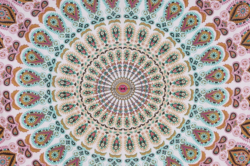 Bless International Handmade Indian hippie Bohemian Psychedelic Peacock Mandala Wall hanging College Dorm Beach Throws Table Cloth Bedding Tapestry (Floral Gold, Medium(54x60Inches)(137x152cms)) - Image 3