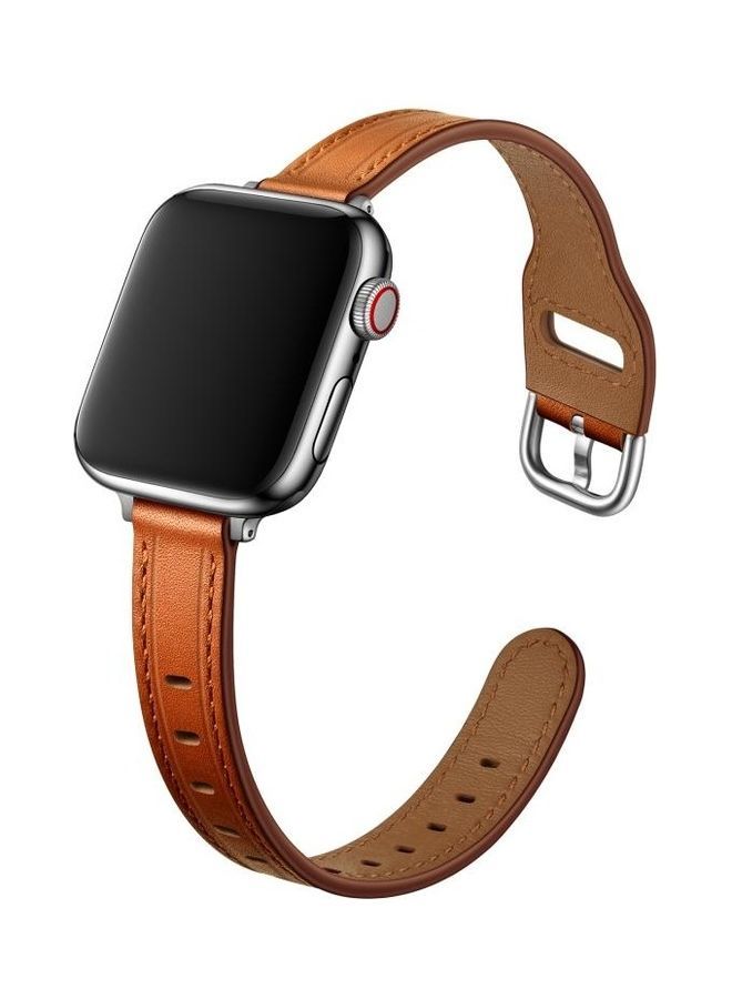 NIBEMINENT Replacement Strap Watchband For Apple Watch Series 7 45mm/6 & SE 5 4 44mm/3 2 1 42mm Brown Silver Buckle - Image 2