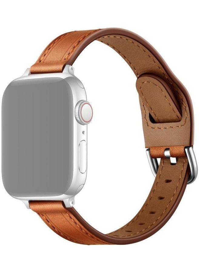 NIBEMINENT Replacement Strap Watchband For Apple Watch Series 7 45mm/6 & SE 5 4 44mm/3 2 1 42mm Brown Silver Buckle - Image 1