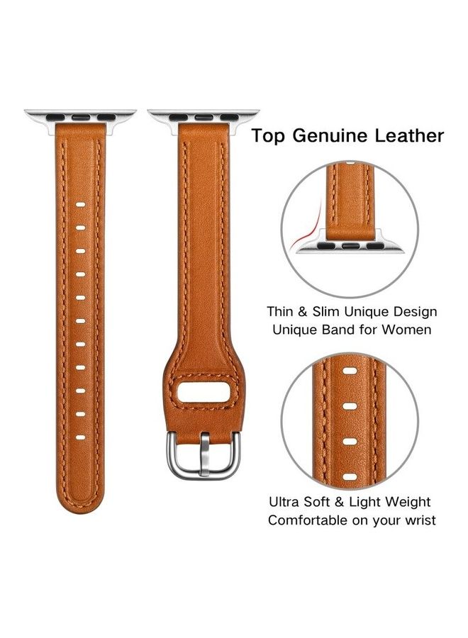 NIBEMINENT Replacement Strap Watchband For Apple Watch Series 7 45mm/6 & SE 5 4 44mm/3 2 1 42mm Brown Silver Buckle - Image 4