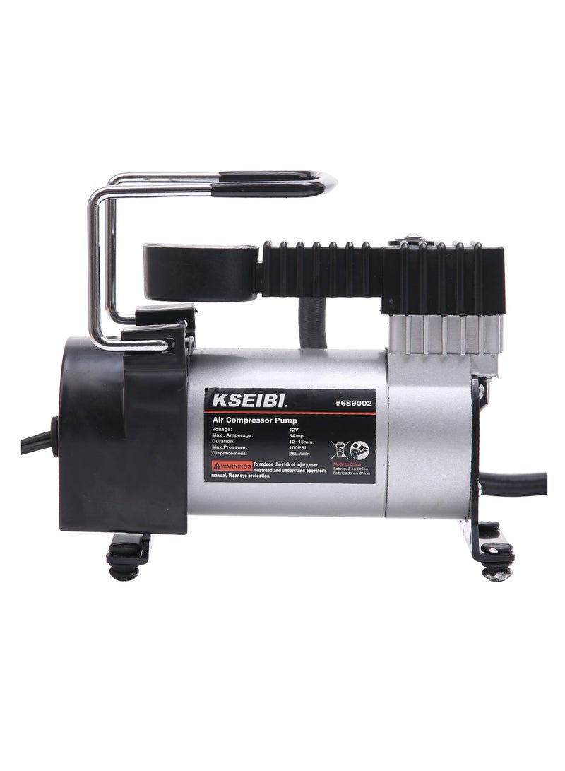 KSEIBI Inflating Air Compressor with Power Cord & Gauge, Compact and Portable, 3pc Inflation Tip Kit. Metal 12V Air Compressor Pump 20 Amps with Adapter for Car, Bike, Truck, SUV Tires, Dinghy, Air Bed/ Car Accessories.  - Image 2
