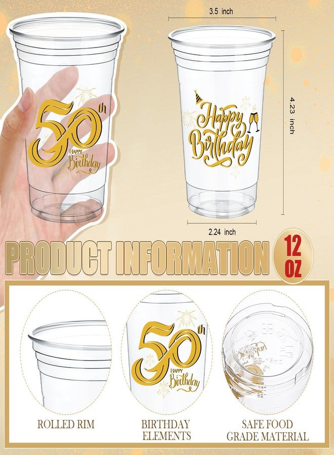 Yiyiring 60 Pcs 12 oz 50th Birthday Party Plastic Cups Happy Birthday 50th Tumblers Celebrate 50 Years Disposable Clear Cups for Party Supplies - Image 2