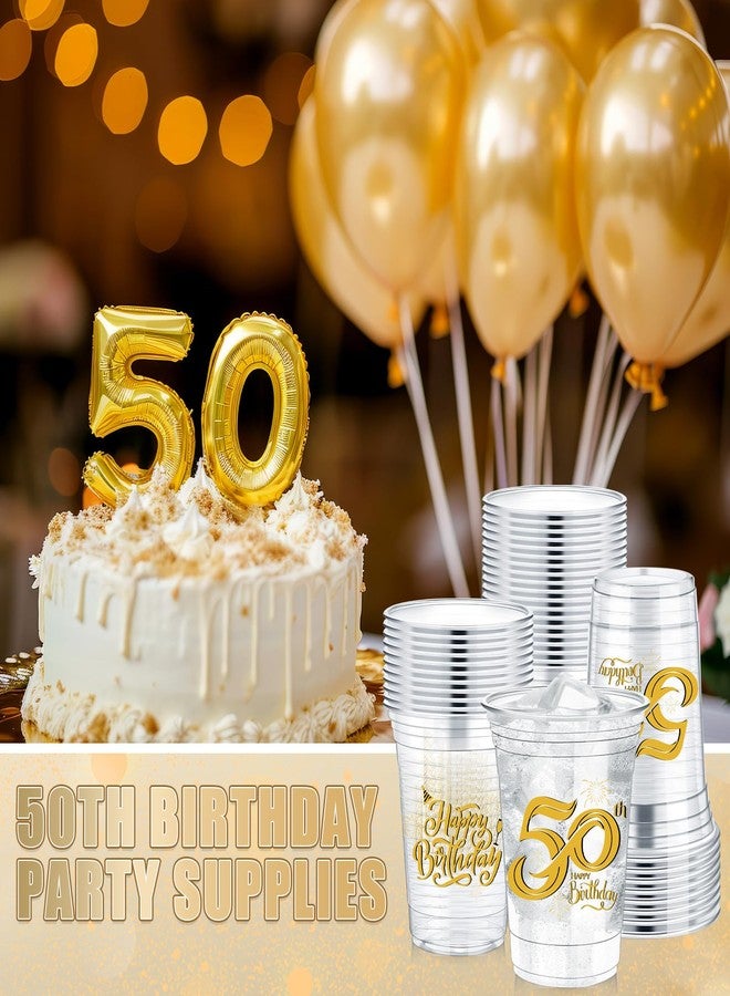 Yiyiring 60 Pcs 12 oz 50th Birthday Party Plastic Cups Happy Birthday 50th Tumblers Celebrate 50 Years Disposable Clear Cups for Party Supplies - Image 4