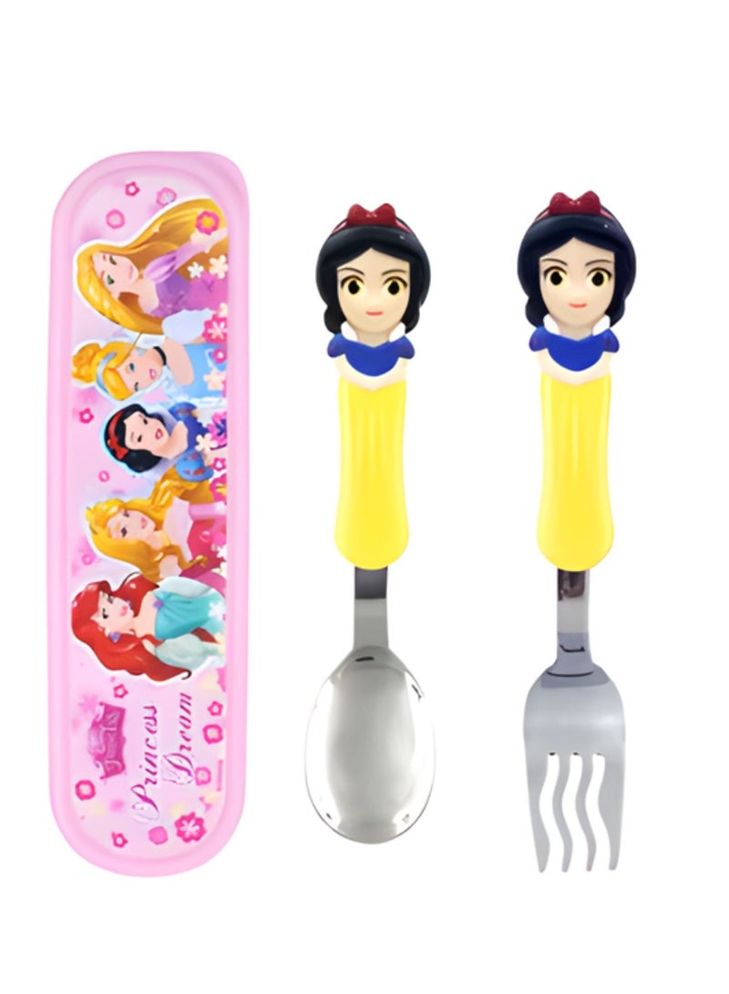 Disney Kids Spoon and Fork Travel Cutlery Set Utensils Metal with 3D Cartoon Character (SNOW WHITE) - Image 1
