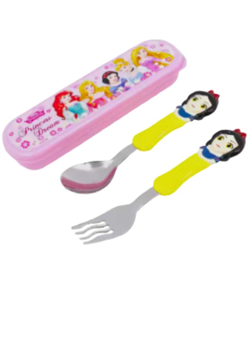 Disney Kids Spoon and Fork Travel Cutlery Set Utensils Metal with 3D Cartoon Character (SNOW WHITE) - Image 2