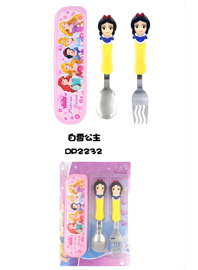 Disney Kids Spoon and Fork Travel Cutlery Set Utensils Metal with 3D Cartoon Character (SNOW WHITE) - Image 3