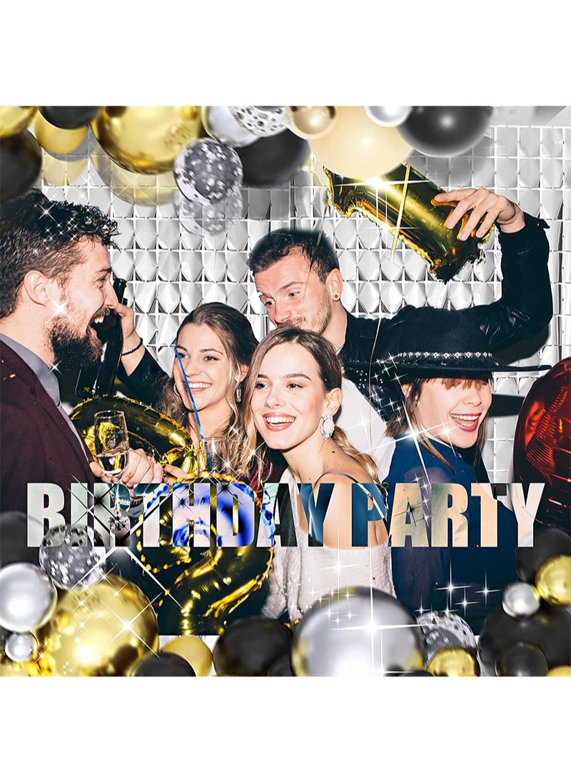 Silver Shimmer Wall Backdrop, Square Backdrop Curtain，Silver Streamer Backdrop for Party Decorations(2 Pieces, 1m*2m Each)
