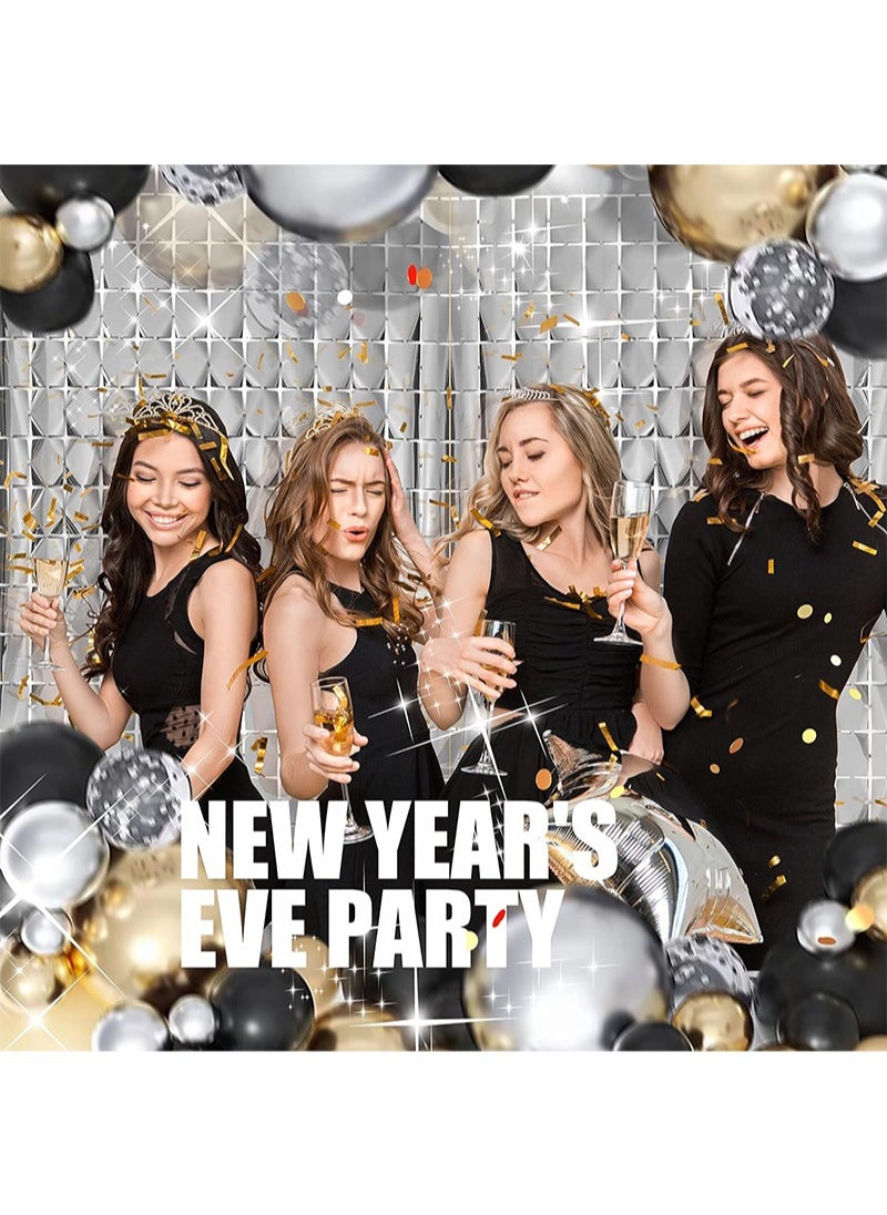 Silver Shimmer Wall Backdrop, Square Backdrop Curtain，Silver Streamer Backdrop for Party Decorations(2 Pieces, 1m*2m Each)