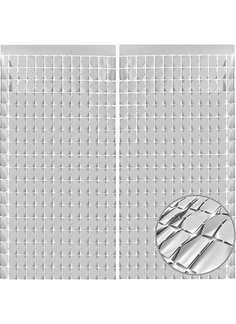 Silver Shimmer Wall Backdrop, Square Backdrop Curtain，Silver Streamer Backdrop for Party Decorations(2 Pieces, 1m*2m Each)