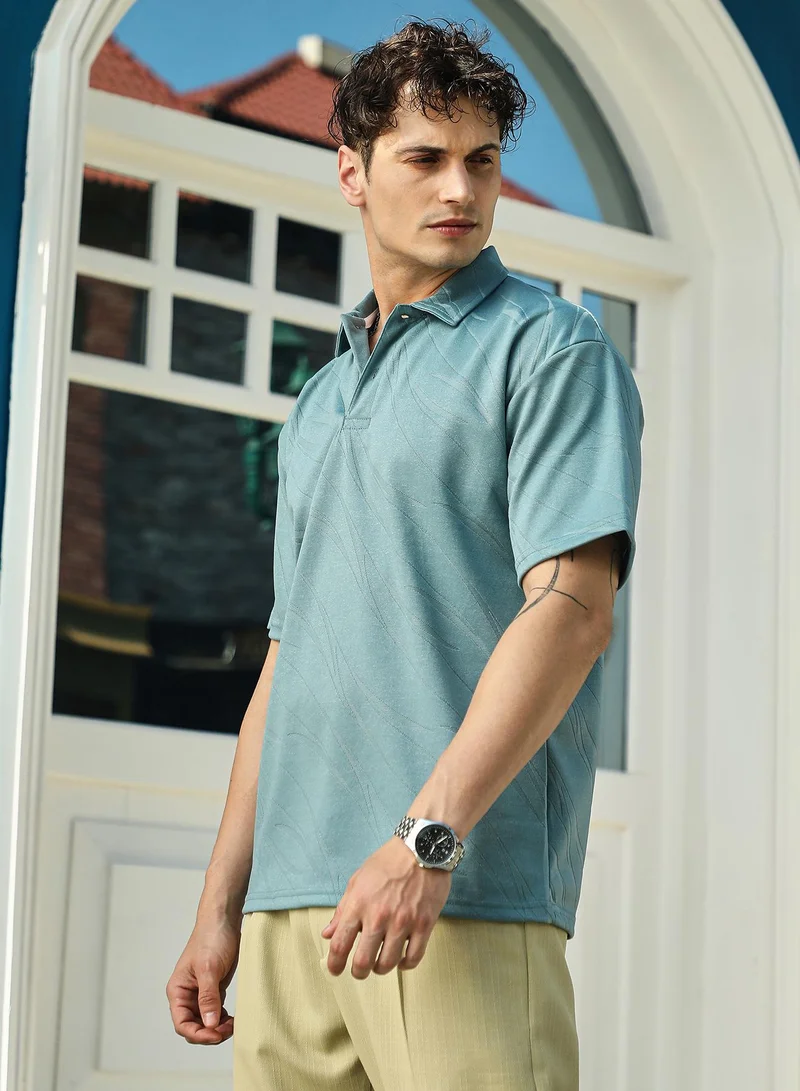 كامبوس سوترا Men's Sea Green Scratch-Tactile Polo T-Shirt