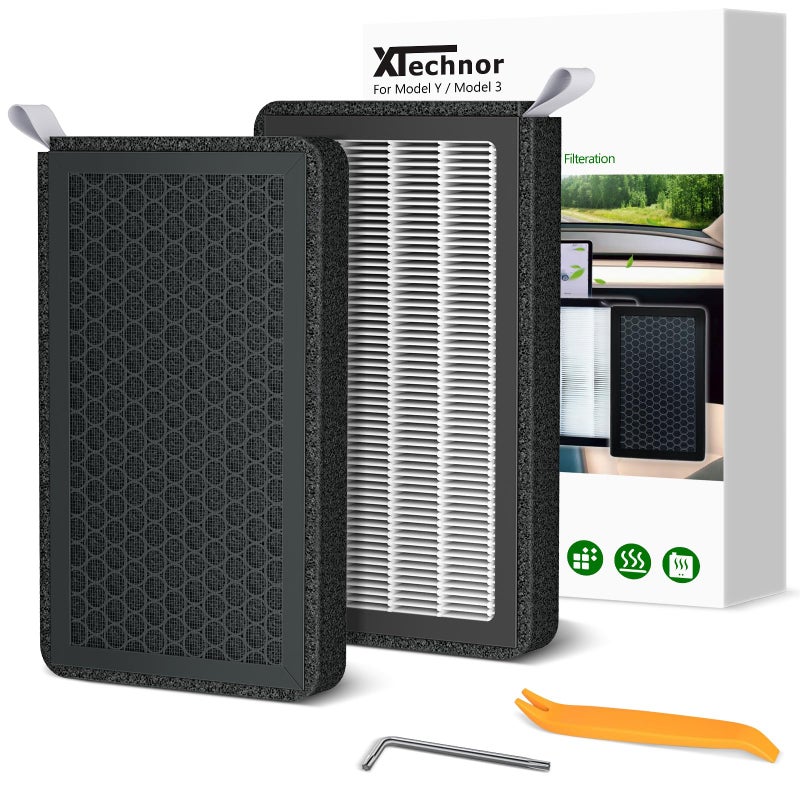 XTechnor HEPA Air Filter for Model Y Model 3 2016-2026, 2 Pack Cabin Air Filter with Activated Carbon for 2024/2025/2026 Juniper Highland Upgraded Version - Image 1