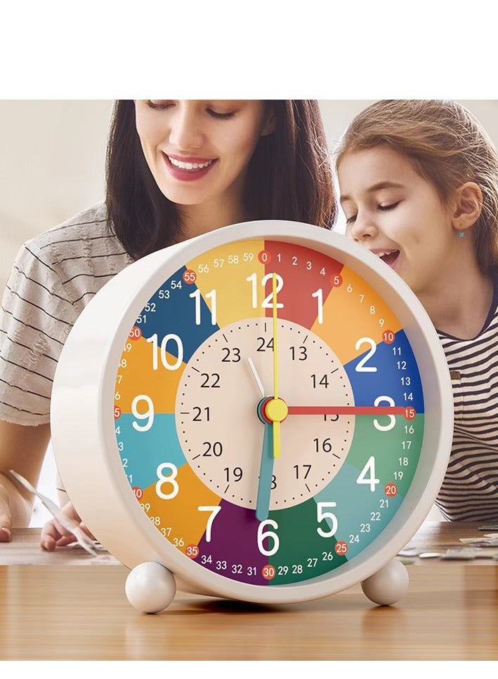 Sudaego Educational Teaching Clock，Early Education Childrens Metal Small Alarm Clock ，Girls Boys Desktop Wake-up Clock Special Learning Clock for Students 4.5inch pink [early education color block partition] battery model - Image 1