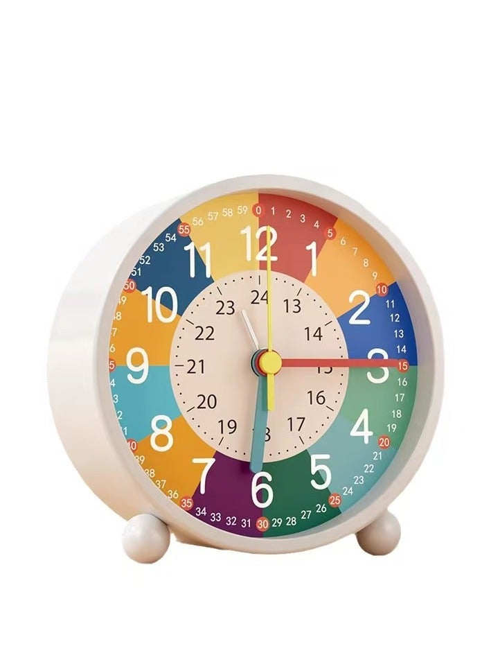 Sudaego Educational Teaching Clock，Early Education Childrens Metal Small Alarm Clock ，Girls Boys Desktop Wake-up Clock Special Learning Clock for Students 4.5inch pink [early education color block partition] battery model - Image 2