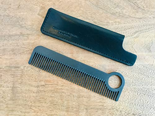 Chicago Comb Model 1 Carbon Fiber + Black Horween leather sheath, pocket and travel comb, Made in USA - Image 3