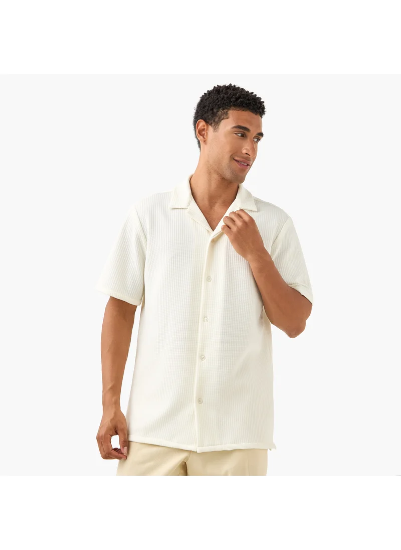 FAV Regular Fit Dobby Textured Shirt with Camp Collar and Short Sleeves
