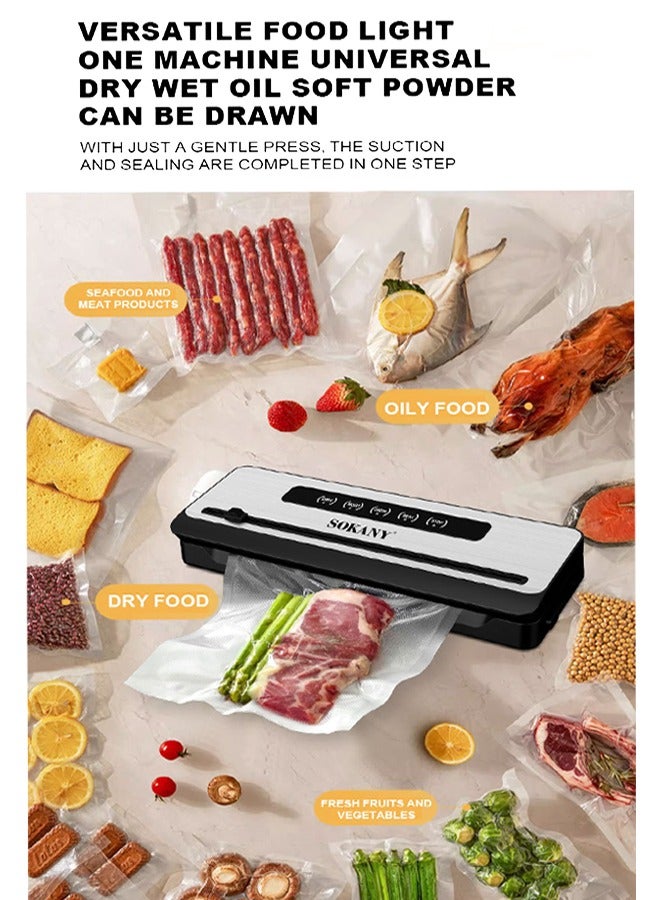 سوكاني فراغ السداده آلة ، قوية 70 كيلو باسكال الدقة 5 في 1 المدمجة فراغ الغذاء الحفاظ نظام المدمج في القاطع ، الهواء شفط خرطوم و 10 قطعة فراغ السداده أكياس ، الجافة و رطبة وسائط الذكية شفط ، سك-13076 - Image 3