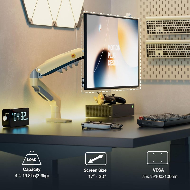 NB ERGONOMIC Monitor Mount for 17 to Inch Computer Screens, Monitor Stand Gas Spring Monitor Arm Load Max 9 kg VESA 75/100 mm Monitor Mount (F80-XD) - Image 2